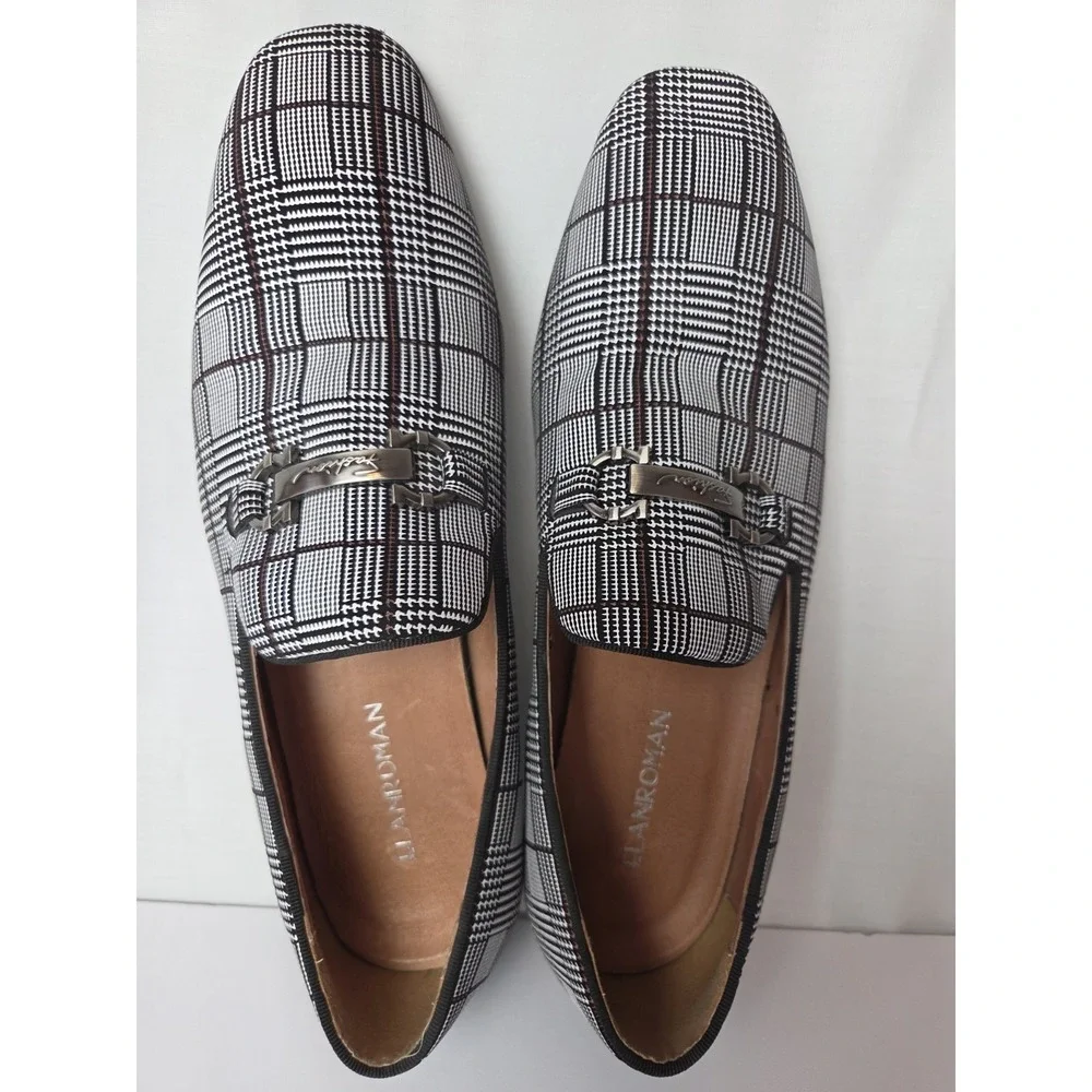 Men's Houndstooth Plaid Loafers Slip On Prom Wedding Dress Shoes Size 12